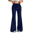 thumbnail image 2 of Baggy Flare Sweatpants Women Drawstring High Waisted Yoga Pants with Pockets Y2k Casual Flowy Wide Leg Pants Blue 3XL, 2 of 9