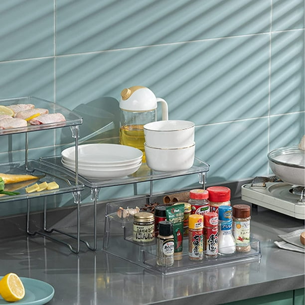 KisSealed 2 Pack 3 Tier Spice Rack Clear Plastic Step Shelf Organizer for Kitchen Pantry Cabinet Countertops Bathroom Desk Holds Spice Bottles Seasonings Walmart