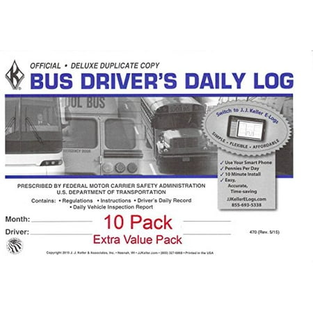 Bus Drivers Log Book J.J. Keller 470 (9L) Bus Driver's Daily Log Book, 2-Ply, w/Carbon, w/Daily Recap and Detailed DVIR - Extra Value Pack of 10 ()