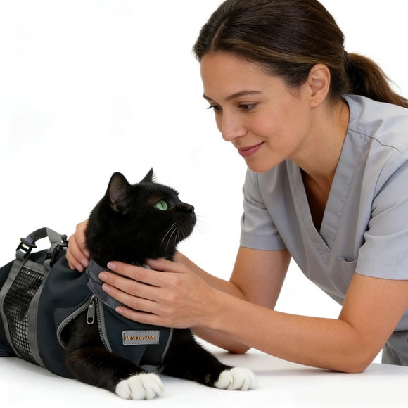 Bolsa de aseo para gatos Cinf, sujeción antirrasguños, negra, talla S