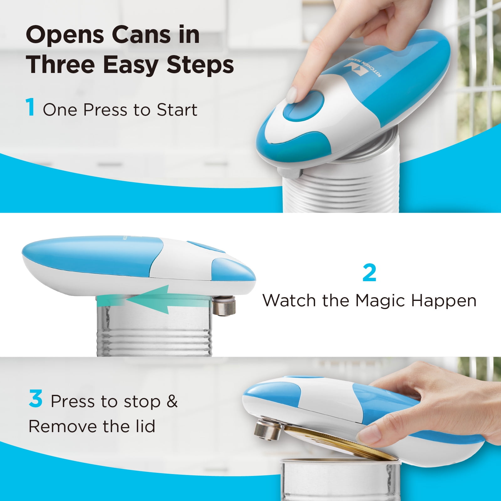 Kitchen Mama Auto Electric Can Opener, Sky Blue, Plastic, Battery Powered with Smooth Edge