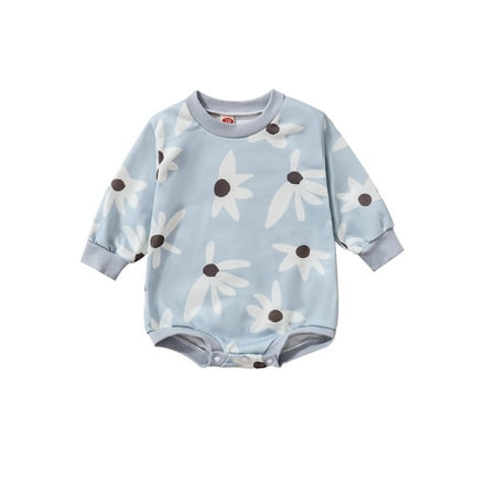 

One opening Newborn Baby Fall Winter Romper Long Sleeve Round Neck Floral Print One-Piece Bodysuit