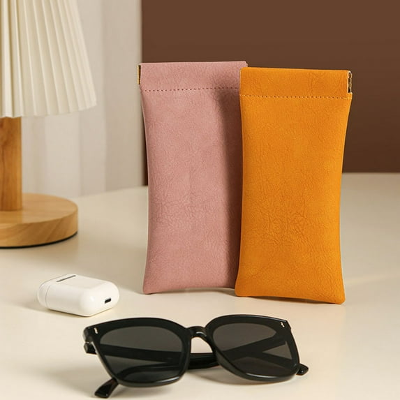 Opvise Glasses Bag Thickened Suede Stain-resistant Waterproof Soft Faux Leather Elastic Opening Auto Closure Sunglasses Pouch Home Supply Blue