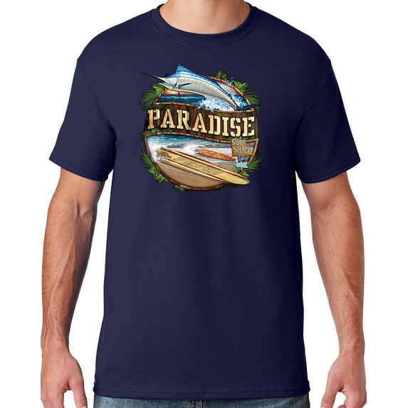 Mens Manu Bay Surf Company PARADISE SURF SHACK MARLIN T-shirt, 5XL Navy Blue