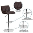 thumbnail image 2 of Contemporary Brown Vinyl Adjustable Height Barstool with Vertical Stitch Back/Seat and Chrome Base, 2 of 9