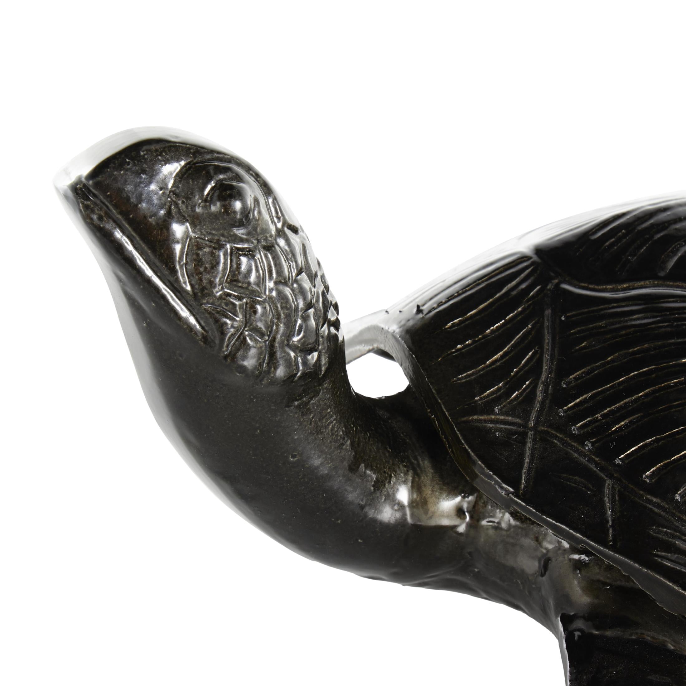 15" x 6" Black Aluminum Metal Carved Sea Turtle Sculpture, by DecMode
