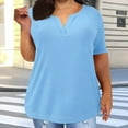 thumbnail image 2 of Olyvenn Cotton V Neck Tops for Women Plus Size Short Sleeve Shirts Losse Solid Tunic Blouse Soft Comfy Summer Daily Wear Sky Blue L, 2 of 5