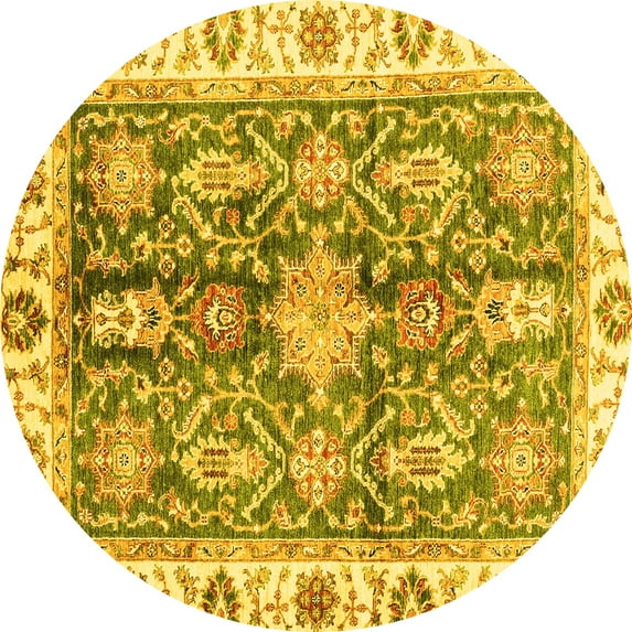 Ahgly Company Indoor Round Oriental Yellow Traditional Area Rugs, 6' Round