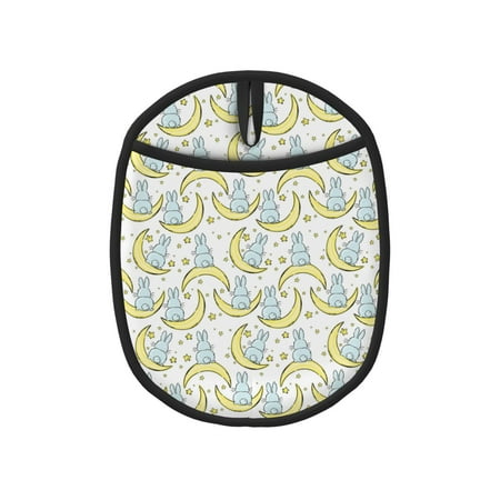 

Pofeuu Moon And Rabbit Print Silicone Pot Mat Mitten With Hanging Loop Heat Resistant Oven Mitts Non-Slip Bbq Baking Smoking Potholders