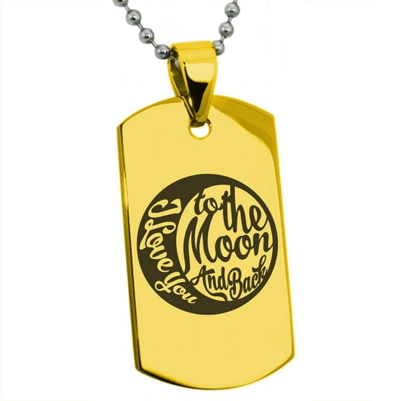 Tioneer Stainless Steel Retro I Love You to the Moon and Back Engraved Dog Tag Pendant Necklace