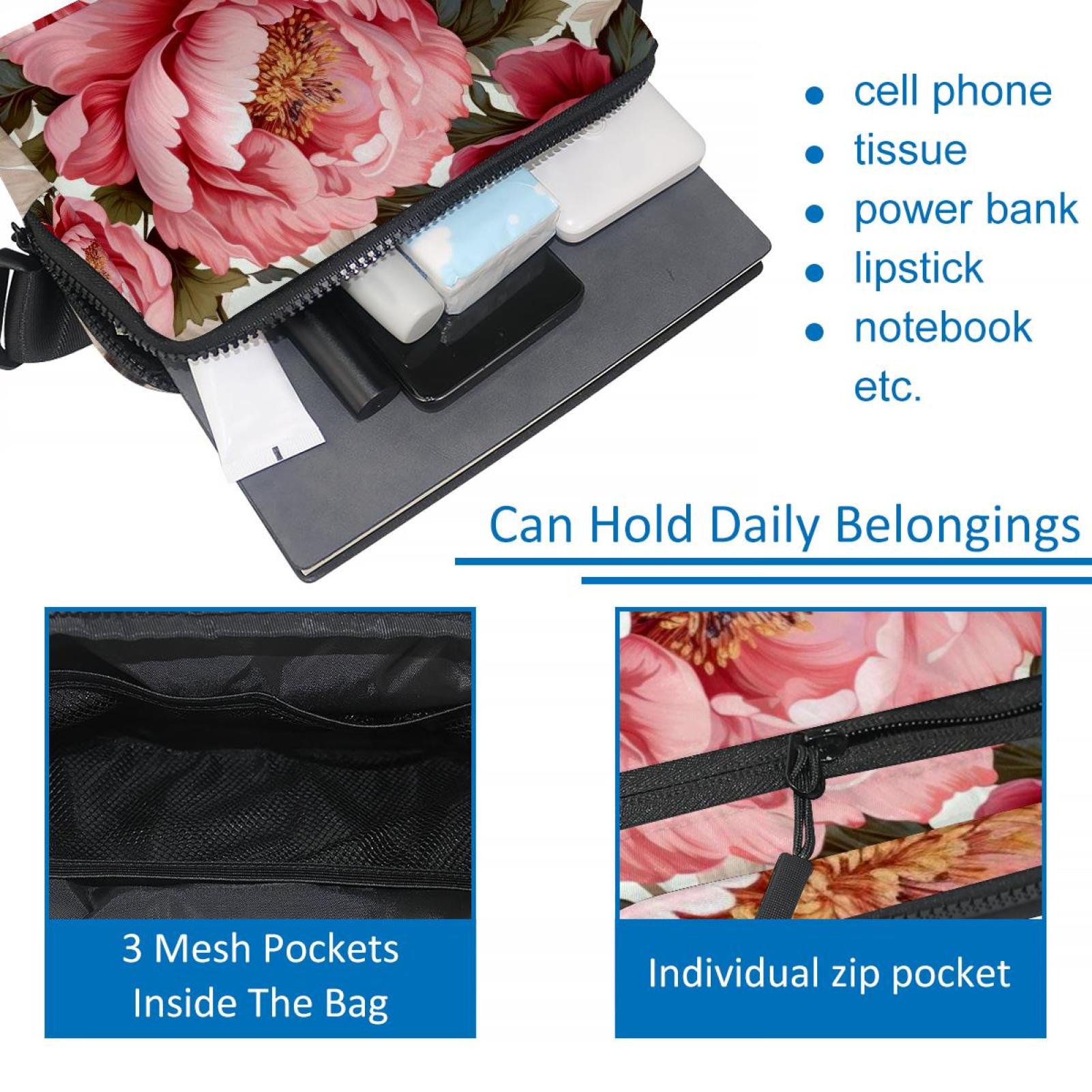 Peony Versatile Waist Bag, Crossbody Bag, Running Belt - Lightweight, Adjustable, with Extension Strap, Unisex