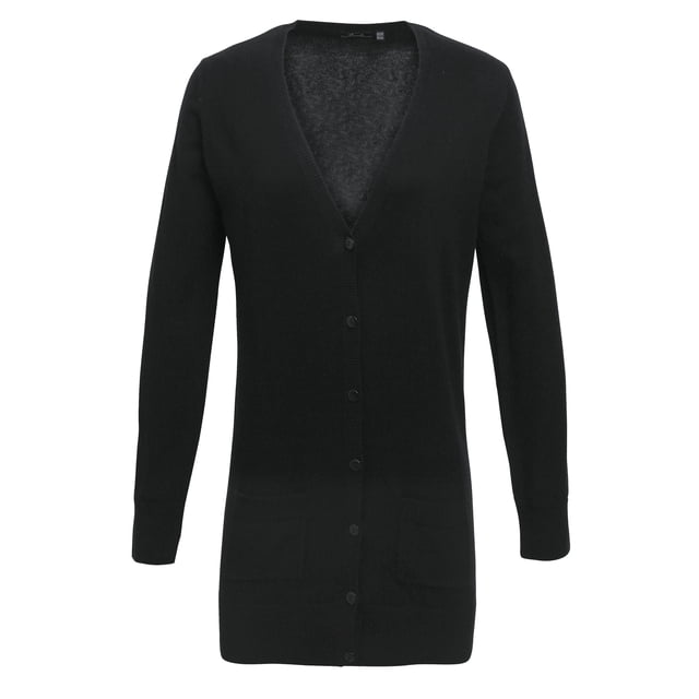 Premier - Chaqueta de punto larga con cuello en V para mujer (Negro)