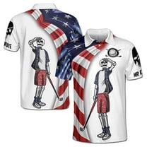 Custom Name Patriotic Skull Crazy Golf Men's Polo Shirt S-5XL