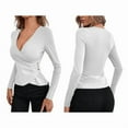 thumbnail image 2 of Camiseta de Larga Ajustada con Escote en V Profundo y Fruncido para Mujer M, 2 of 5