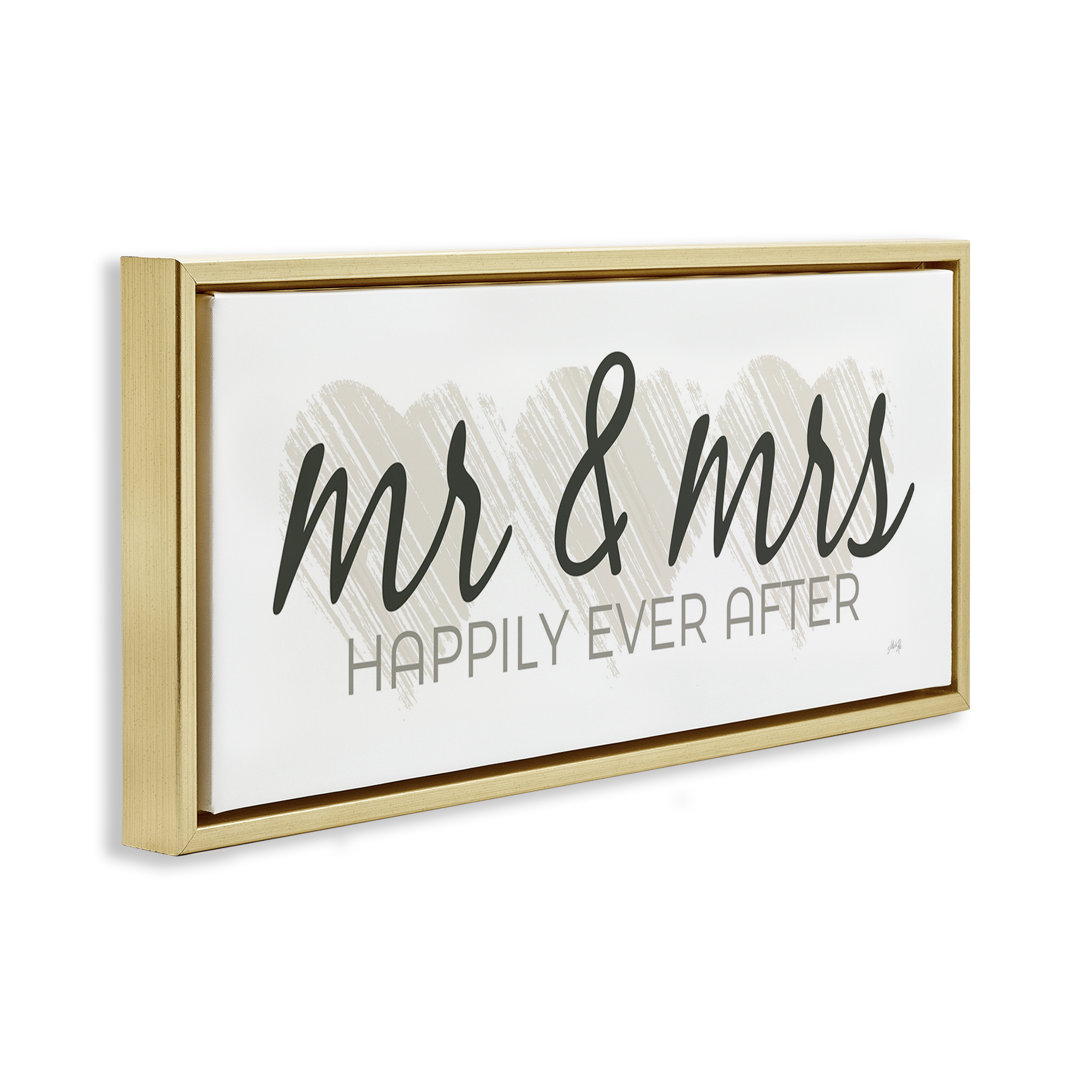 Stupell Industries Romantic Mr & Mrs Typography Painting Gold Floater Framed Art Print Wall Art, 31 x 14