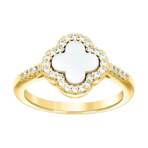 925 Sterling Silver Yellow-tone Womens Cubic Zirconia Enameled Clover Good Luck Ring S5 11.2x1.9mm Wide Size 5 Ring for