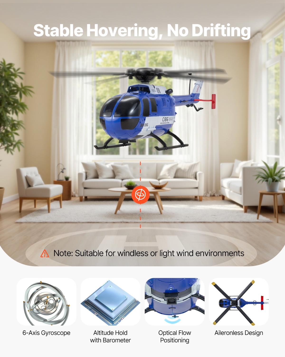 VEVOR RC Helicopter, 2.4GHz 4-Propeller Remote Control Helicopter with 6-Axis Gyro, 4-Channel RC Airplane for Beginner, LED Light & One-Key Takeoff/Landing, Plane Toys for Kids Ages 8 and up