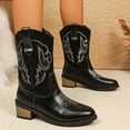 thumbnail image 2 of Womens Winter Fall Wide Calf Cowboy Boots Vintage Embroidered Chunky Heeled Slip on Western Cowgirl Booties, 2 of 6
