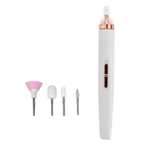 Taladro de uñas eléctrico inalámbrico compacto USB recargable mini portátil con 5 limas de uñas Blanco