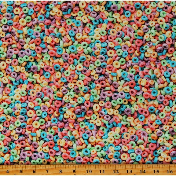 Cotton Fruity Cereal Breakfast Foods Multicolor Cotton Fabric Print by the Yard (FOOD-CD2997-MULTI)