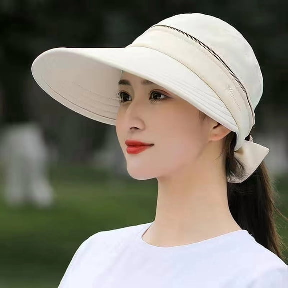 GIRACOA 2 PACK Women 2-in-1 Convertible Sun Hat, Wide Brim Zip-Off Visor Beach Hat with Ponytail Hole for Gardening, Golf, Travel & Pool, Beige & Black