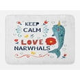 thumbnail image 1 of Narwhal Bath Mat, Pop Culture Phrase with Unicorn of the Ocean Design Colorful Cartoon Character, Plush Bathroom Decor Mat with Non Slip Backing, 29.5" X 17.5", Multicolor, by Ambesonne, 1 of 2