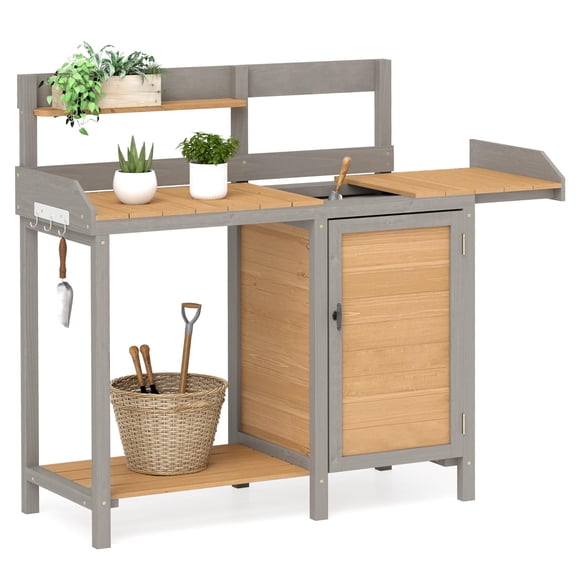 Wooden Potting Bench Table with Sink,Outdoor Garden Table Work Bench with Storage, Workstation for Outside Patio Lawn
