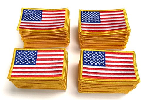 10 USA Flag BIKER Iron-On Patch  AMERICAN ARMY Emblem Gold  Border 