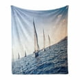 thumbnail image 1 of Nautical Soft Flannel Fleece Blanket, Racing Sailboats in Mediterranean Sea Adventure Winner Sports Freedom Photo Print, Cozy Plush for Indoor and Outdoor Use, 50" x 60", Blue White, by Ambesonne, 1 of 6