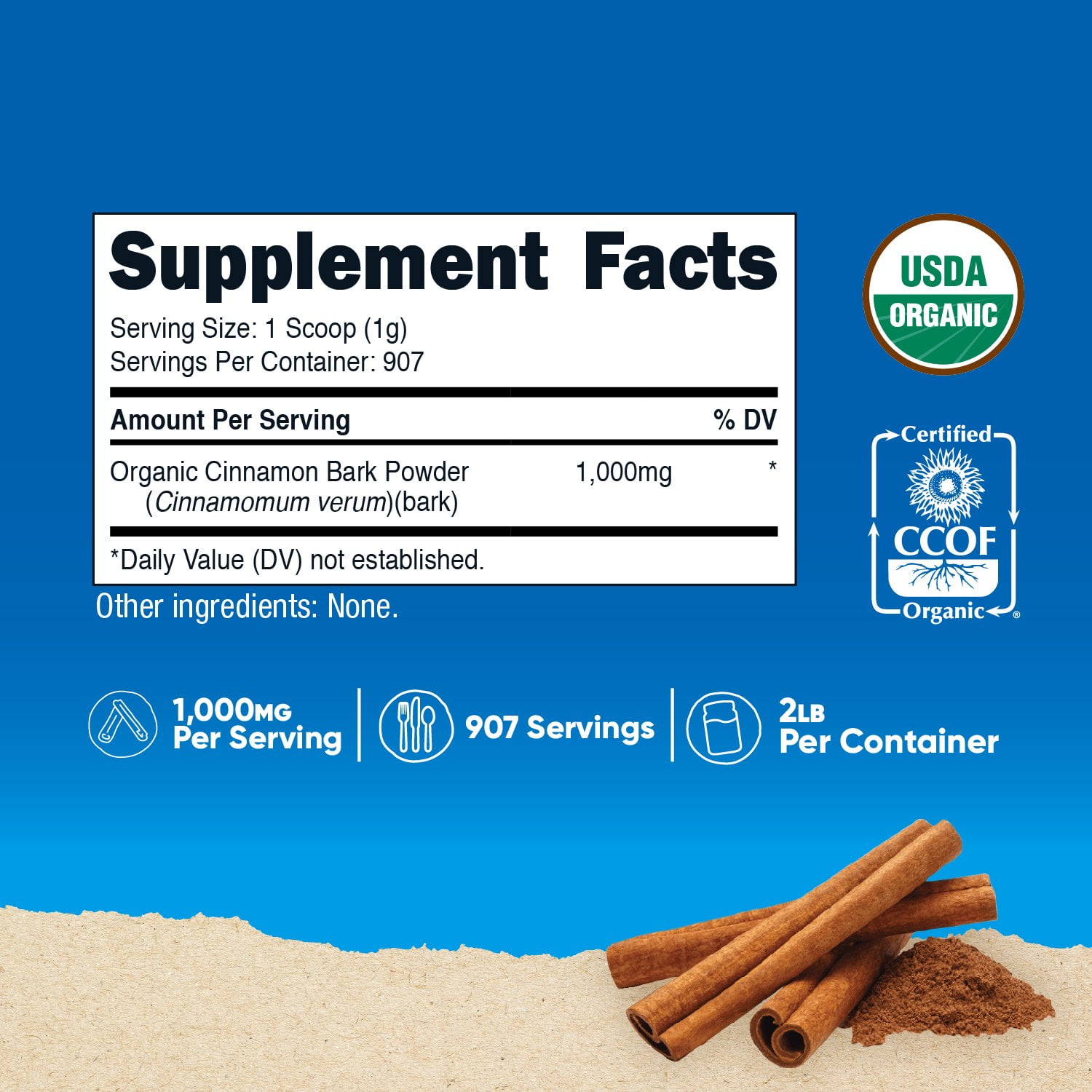 Nutricost Organic Ceylon Cinnamon Powder (2 pounds) - Vegan, Gluten-Free