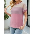 thumbnail image 2 of Womens Color Block T Shirts Tops Fashion Short Sleeve Crewneck Knitted Spring Summer Casual Loose Fit, 2 of 5