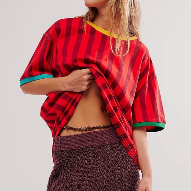 Fiudx Ropa de Mujer Blusa de Manga Corta con Cuello Redondo y Estampado Cómodo Informal para Mujer a La Moda