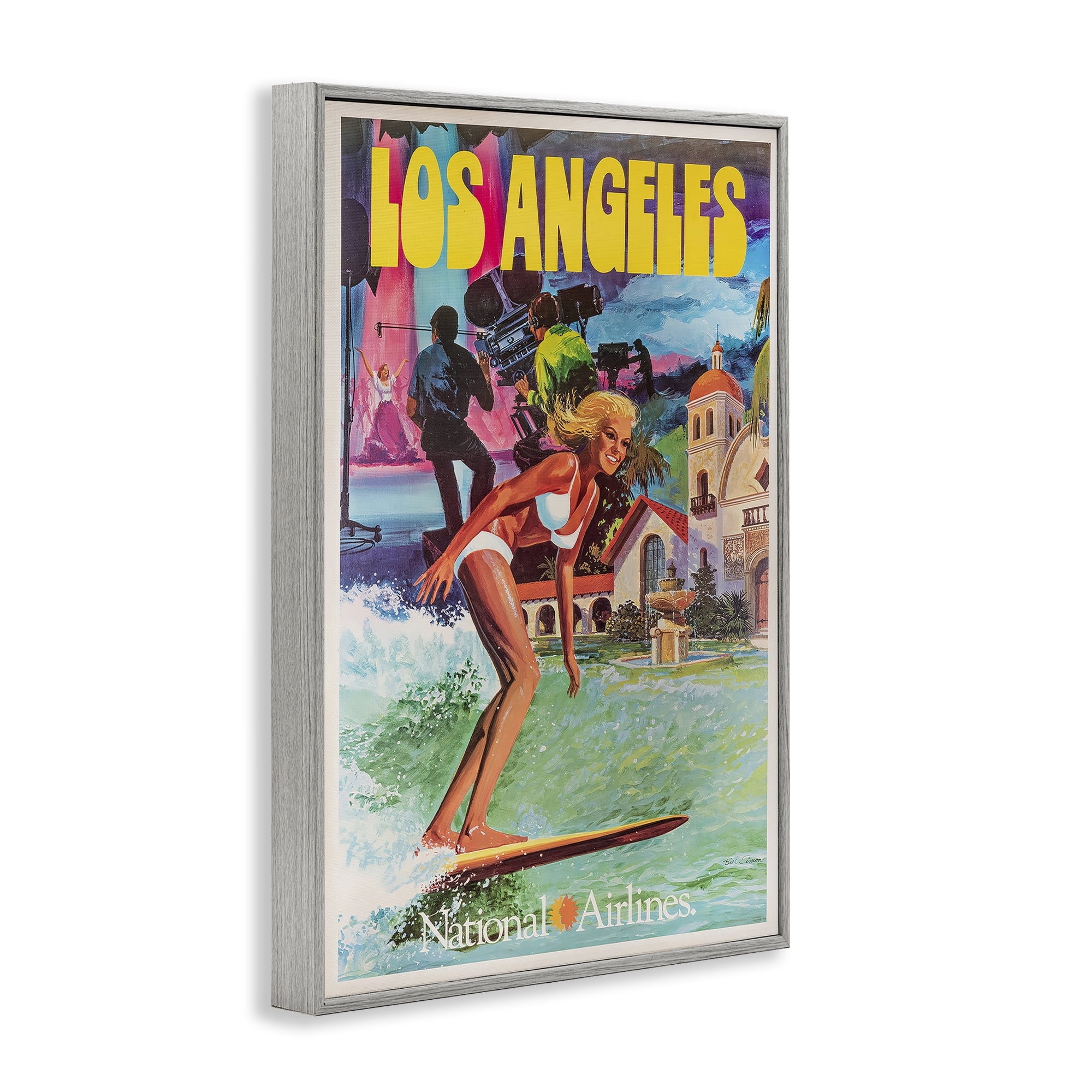 Stupell Industries Vintage Los Angeles Travel Gray Framed Giclee Art, design by Vintage Posters