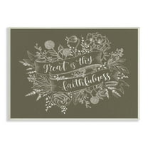 Stupell Industries Great Is Thy Faithfulness Religious Phrase Botanical Border Wood Wall Art, 15 x 10, Design by Imperfect Dust