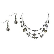 Multi Layered Gray Crystal CZECH Glass Necklace and Earring Set for Women