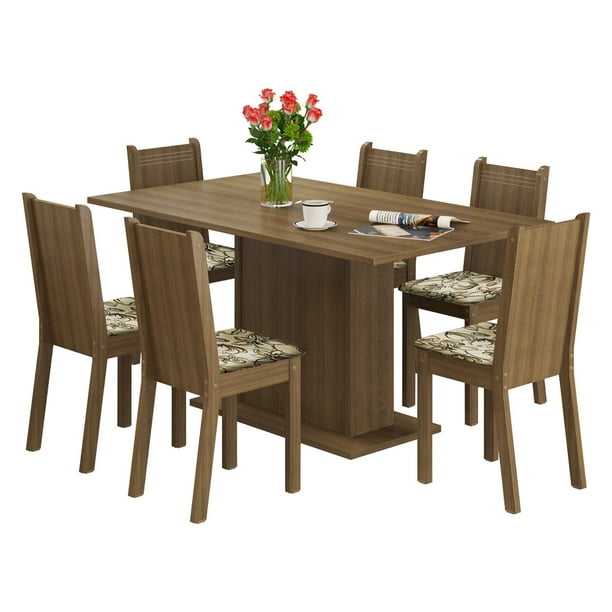 Juego de Comedor Madesa Megan Mesa y 6 Sillas Marrón/Lirio Beige
