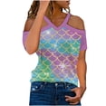 thumbnail image 1 of Tops con estampado de hombros descubiertos de manga corta con cuello en V para mujer Pompotops  hkajfhjk466930, 1 of 4