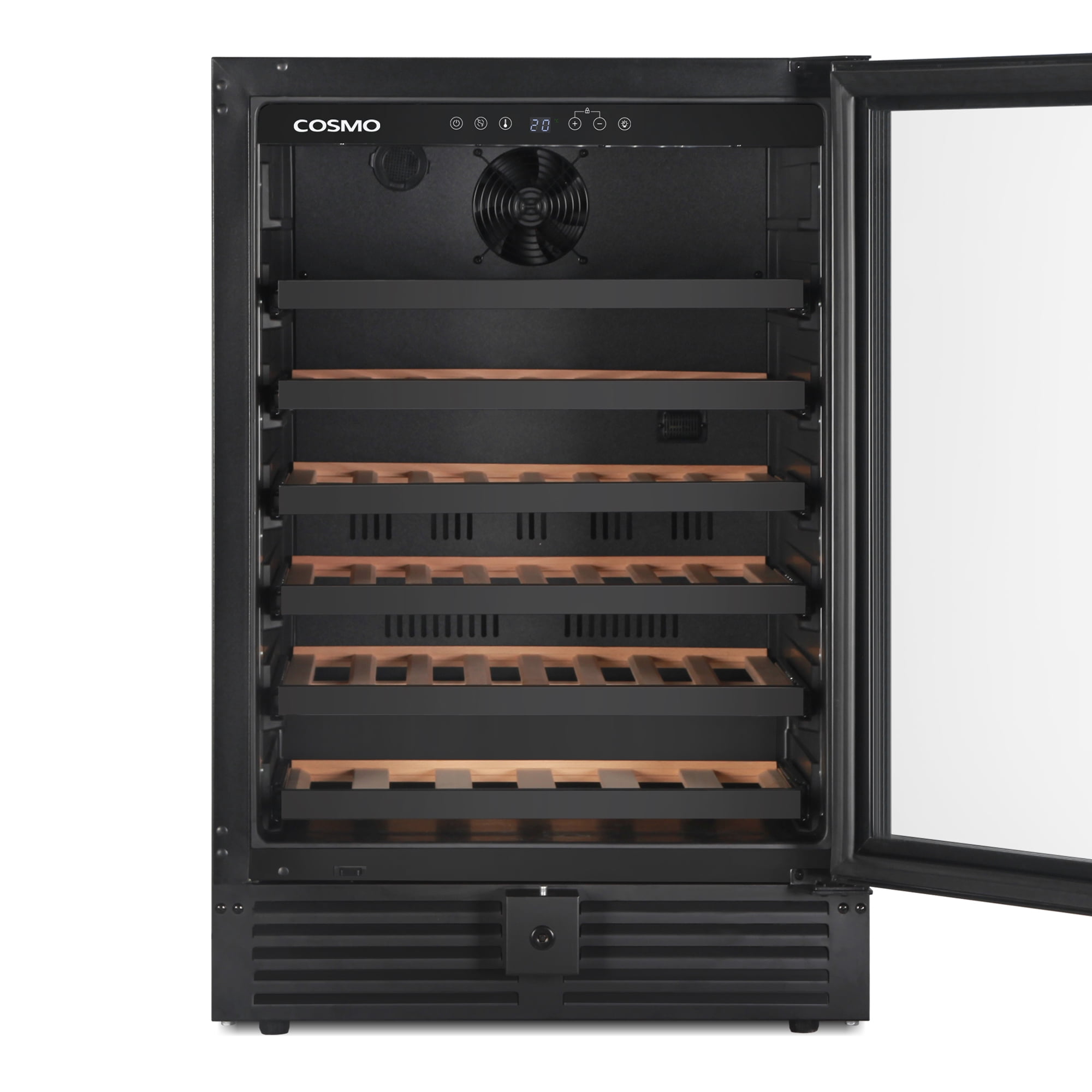 Cosmo Lumin Collection 24 in. 52-Bottle Single Zone Compressor Wine Cooler, LED Lighting, Matte Black