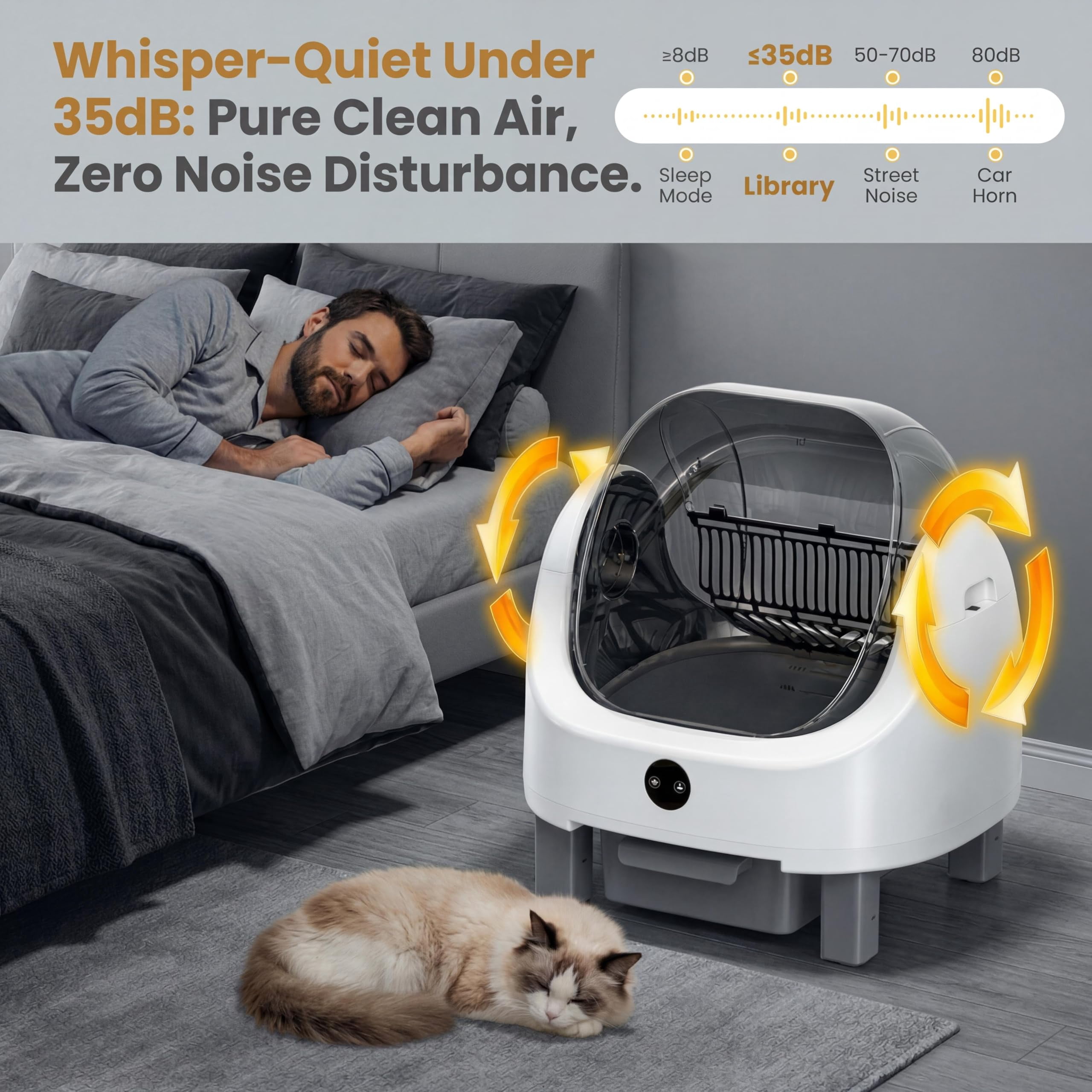 9L Self Cleaning Litter Box, Automatic Litter Box for Multiple Cats with Open-Top Design, APP Control, Real-Time Monitoring, Odor Control, 96L Drum, Waste Bin, Infrared Safety Sensors