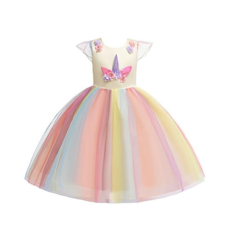 GYRATEDREAM Dress for Girls Unicorn Pageant Princess Party Birthday Long Maxi Gown Flower Girls Bridesmaid Formal Puffy Tulle Dresses 3-8Y