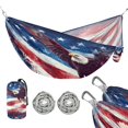 thumbnail image 2 of Wobogo American Flag with Eagle Camping Hammocks 330 lb Capacity with Tree Straps and Hanging Pockets for Outside Hiking Beach Backpack Travel, 2 of 8