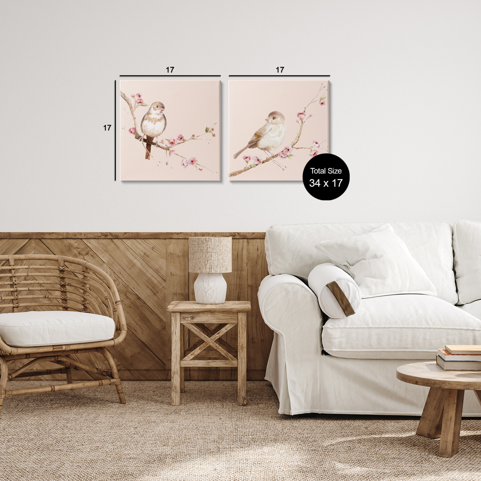 Sweetest Brown Birds Branch 2 Piece Canvas Wall Art Set, design by Lisa Wehmeyer