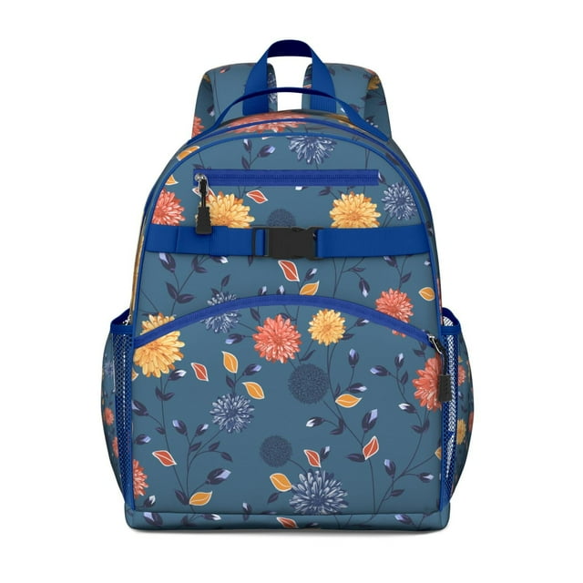 Vintage Botanical Floral School Backpack Spacious Adjustable Padded Straps Chest Buckle Water-resistant Durable Bookbag for Daily Use