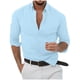 thumbnail image 2 of pstuiky Camisas casuales de manga larga para hombre, Camisa de lino de manga larga con botones y botones de color liso para hombre top de hombre m, 2 of 6