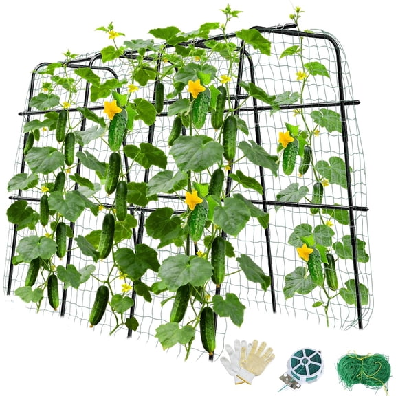 MQHUAYU 4-Arc Cucumber Trellis for Climbing Plants, 47" x 63" ULarge Garden Support with Steel Wire Clips, Rust-Proof Powder-Coated Frame for Cucumbers, Peas, Tomatoes, Beans (Black)
