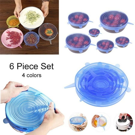 Gold Open Sugar Bowl Reusable Silicone Stretch Lids for Bowl, Can, Jar, Glassware, Food Saver Covers Safe in Dishwasher, Microwave and Freezer - 6 Pack ()