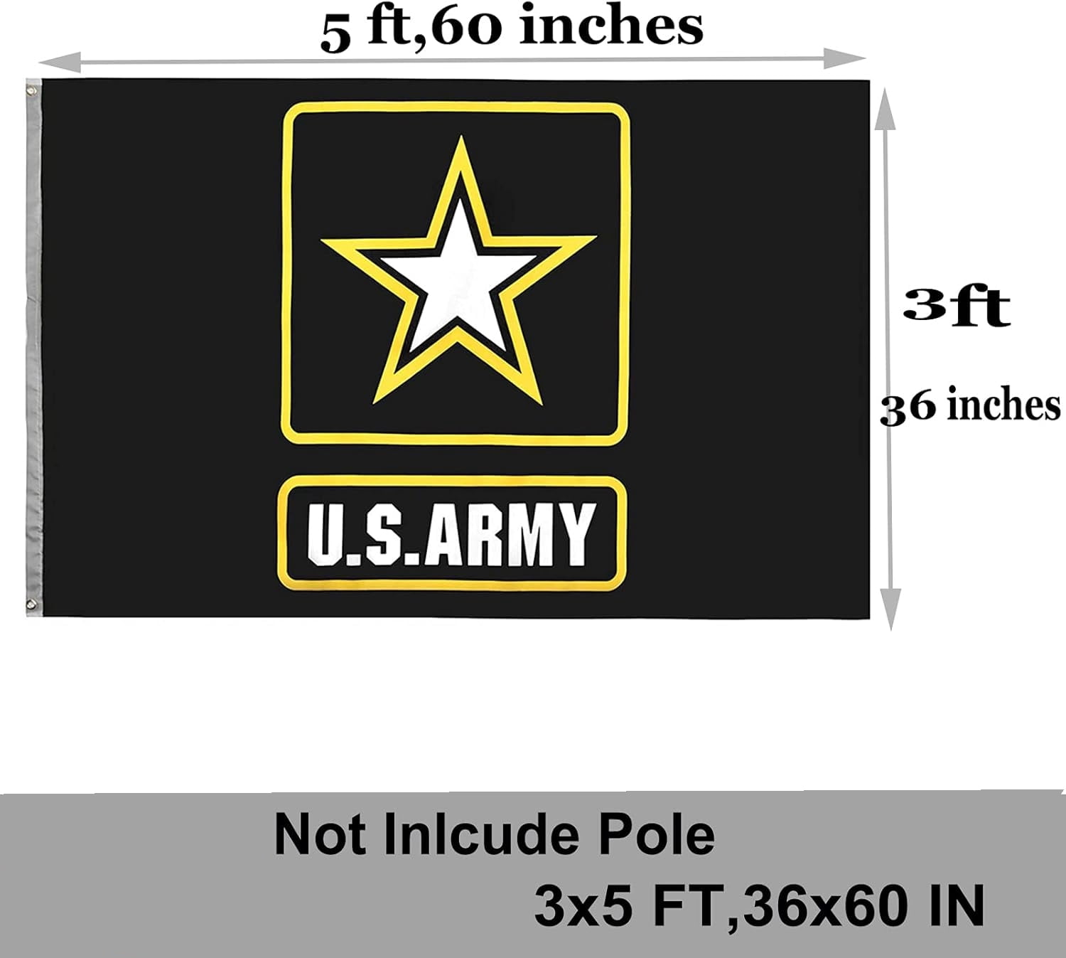US Army Flag 3x5 Outdoor Double Sided American United States Black Star Army Flags U.S. Army Single Star Flag with 2 Brass Grommets Banner for Home Company Garage Wall