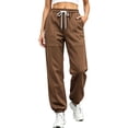 thumbnail image 2 of ZHYou No Boundarie Women's Jogger Sweatpants Elastic Drawstring Waist Seamed Panel Loose Baggy Casual Athletic Jogging Pants,Brown,Size 3XL, 2 of 6