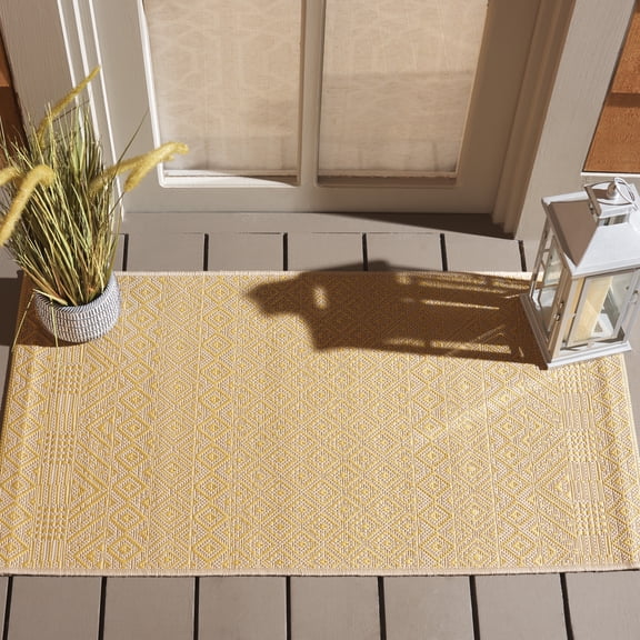 SAFAVIEH Courtyard Naomi Geometric Indoor/Outdoor Area Rug, Gold/Beige, 2' x 3'7"