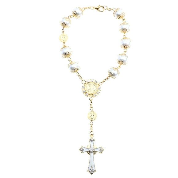 1 pulsera con cruz religiosa, rosario de cristal, joyería decorativa, regalo